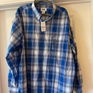 NWT DXL Harbor Bay blue plaid button down shirt